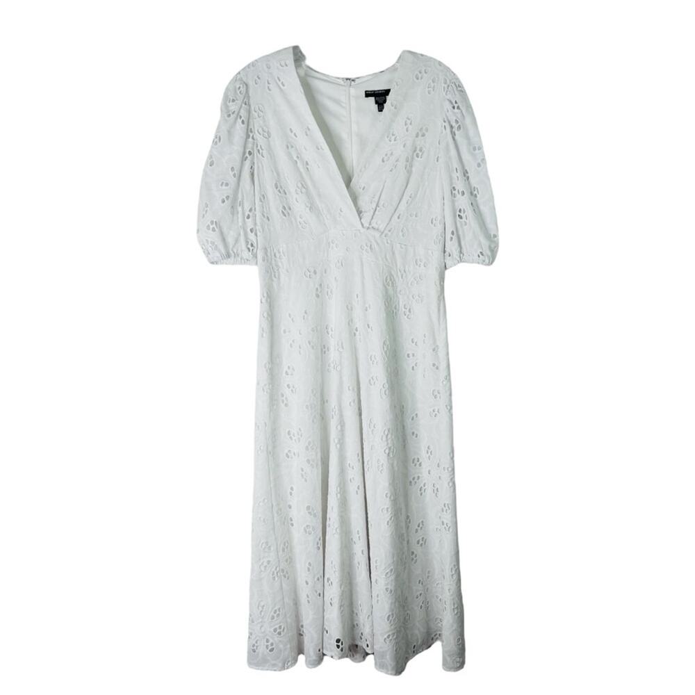 Maggy London white eyelet floral cottagecore preppy boho coastal midi dress 8